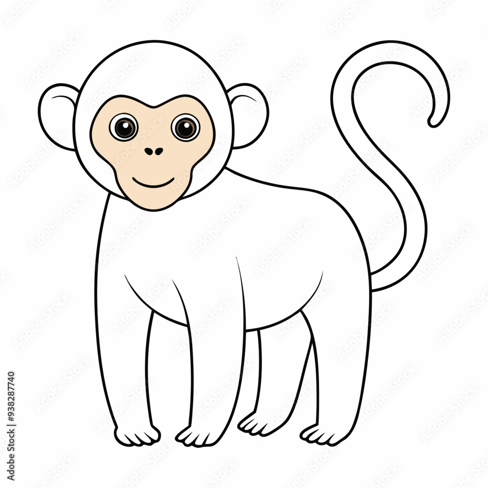 Fototapeta premium White Monkey with Blue Sky Background art vector illustration