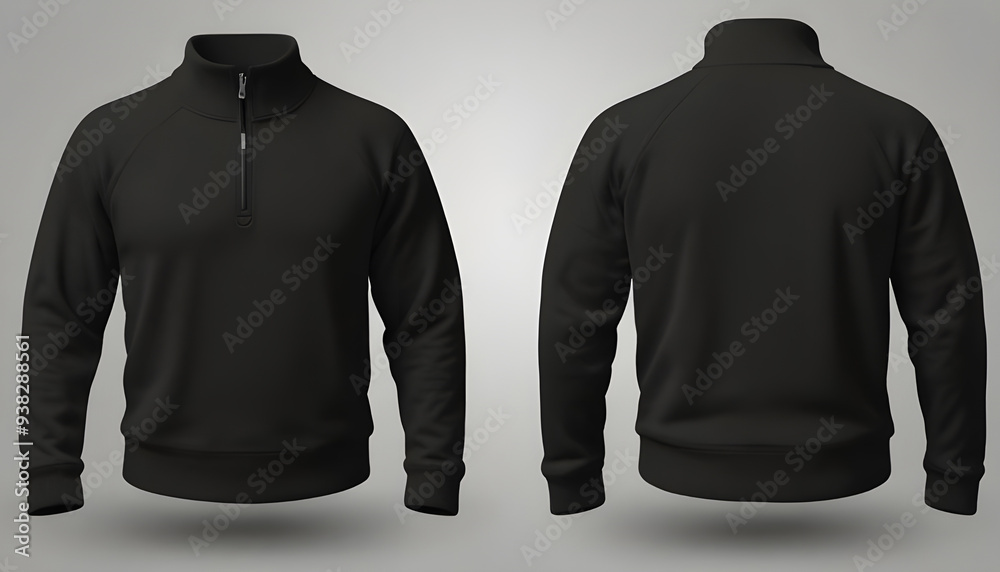 Black blank quarter zip sweater mockup, quarter zip sweater front and back side, quarter zip sweater template. Generative Ai