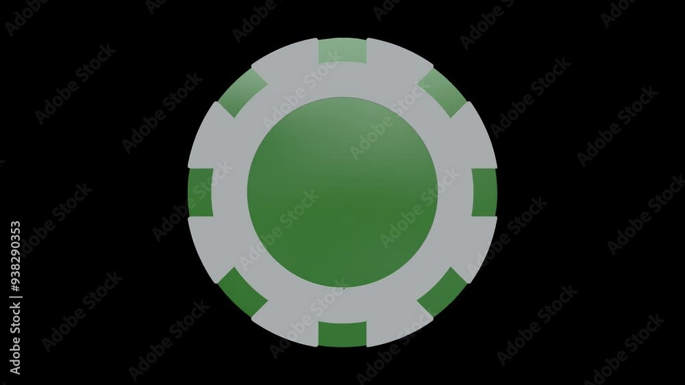 This video demonstrates the animation of a casino chip rotating smoothly on a transparent background (alpha channel). 
