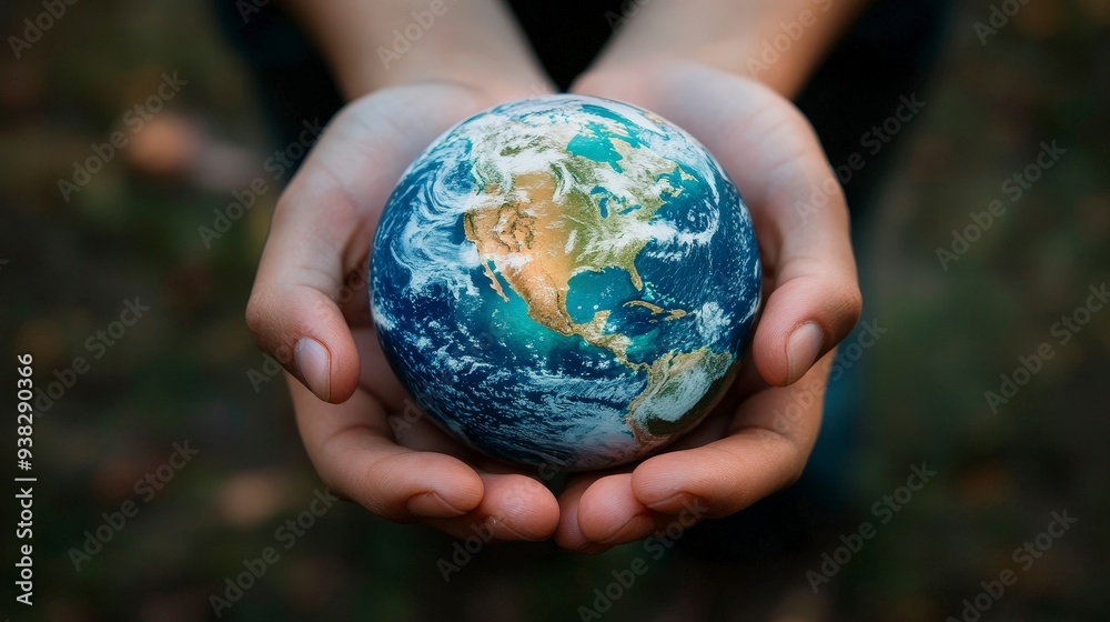 Close-up of hands holding a small globe with North America visible. Close-up of hands holding a small globe with North America visible.