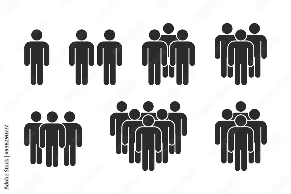 Person. crowd, group black silhouette illustration isolated on white background. Vector icons in flat style