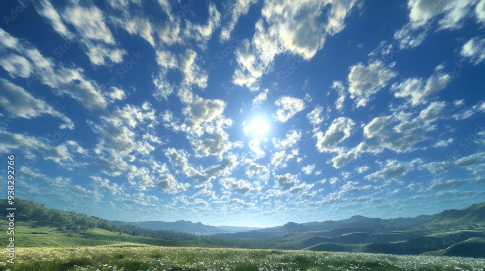 A serene landscape featuring lush green hills under a bright sky filled with dynamic clouds and sunlight shining down, creating a tranquil atmosphere. A serene landscape featuring lush green hills under a bright sky filled with dynamic clouds and sunlight shining down, creating a tranquil atmosphere.