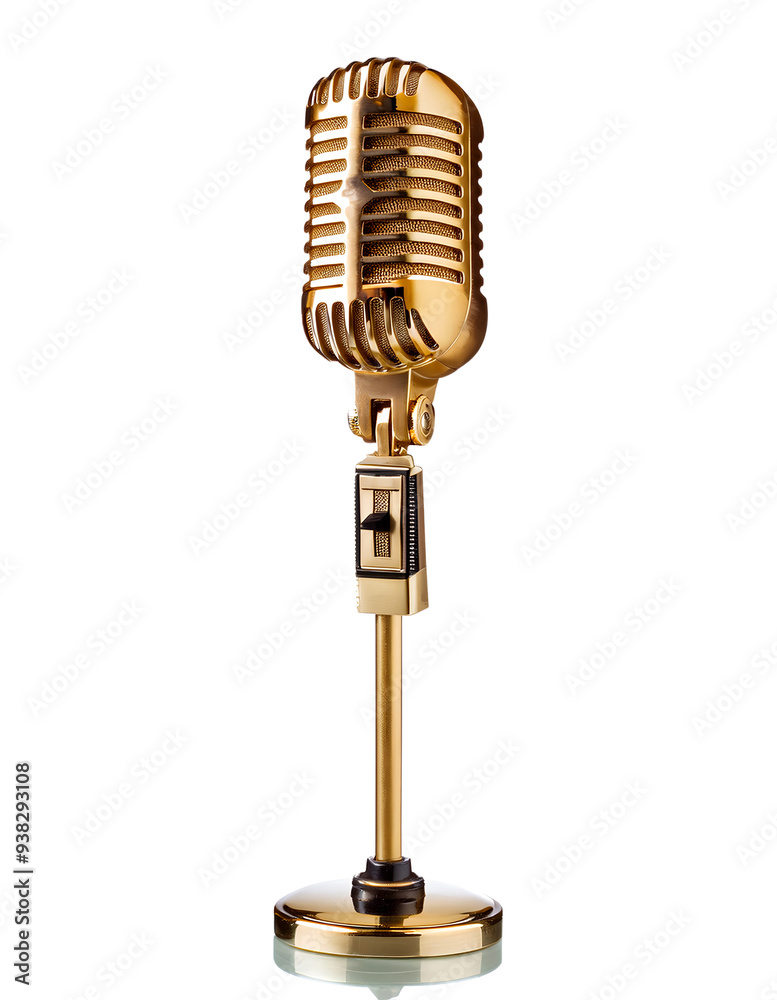 Fototapeta premium old-fashioned golden microphone, removed on PNG 