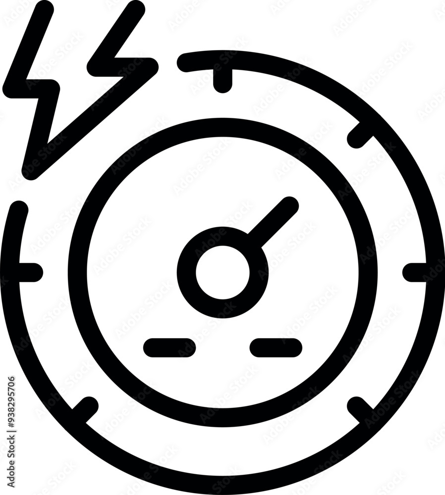 Line art icon of an electric meter measuring energy consumption, with a lightning bolt symbolizing electricity