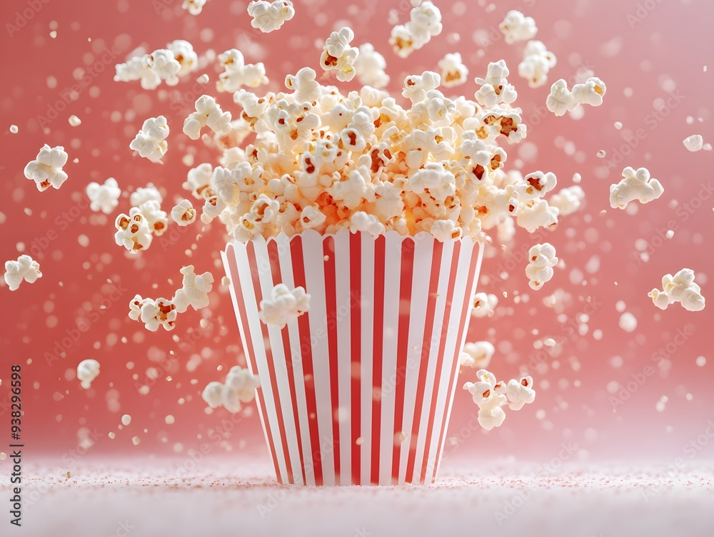 An image of an explosion of popcorn bursting out of a striped paper tube, styled with motion blur to convey dynamic movement. An image of an explosion of popcorn bursting out of a striped paper tube, styled with motion blur to convey dynamic movement.