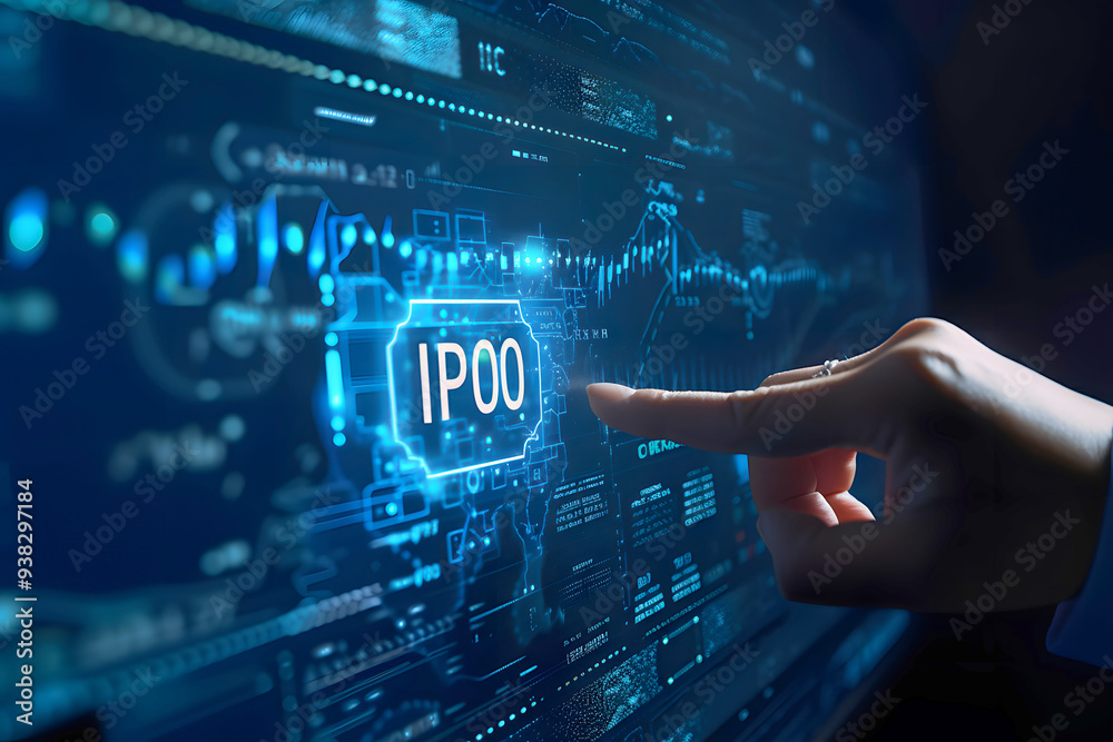 Interactive Touchscreen Tech: Smart Home, Cybersecurity, and Digital Interfaces in Modern Business. Person Pushing 'IPO' on a Touchscreen Interface. HD Landscape Wallpaper for Desktop PC