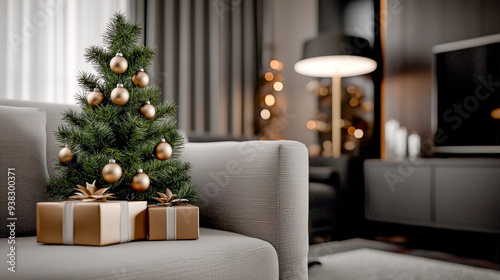 Elegance of the Holiday Season A Luxurious Interior Adorned with a Majestic Christmas Tree Illuminating the Room with Festive Warmth and Timeless Sophistication