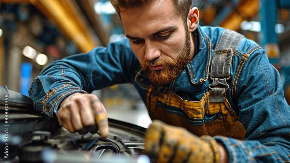 Auto mechanics are assessing the vehicle's condition monthly. The technician checks with the tablet. Auto mechanics are assessing the vehicle's condition monthly. The technician checks with the tablet.