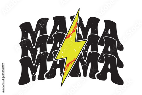 Softball Mama Retro Mom Lightning Bolt EPS T-shirt Design