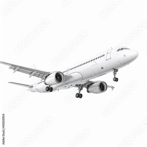 A commercial aircraft soaring through a clear blue sky