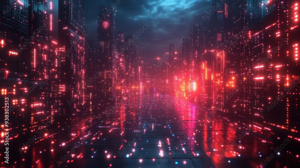 custom made wallpaper toronto digitalfuturistic cyber landscape glowing circuit patterns digital fortresses data streams ominous shadows sleek design elements vibrant neon accents