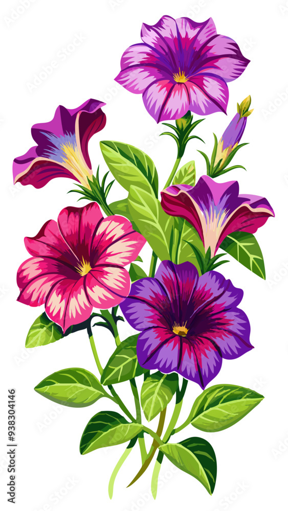 Obraz premium illustration of flower, Petunia flower isolated on white background, Petunia illustration, Petunia flower vector