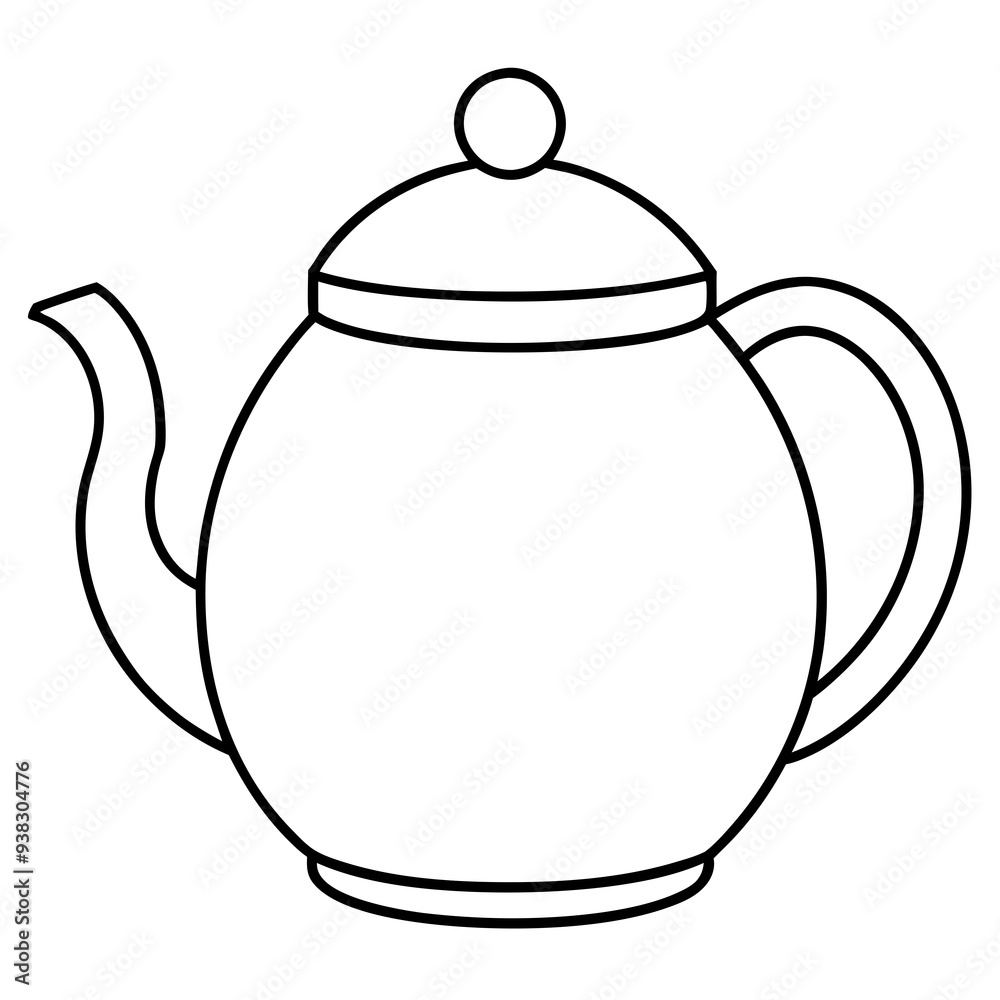 Obraz premium Simple Teapot Coloring Page for Kids – Thick Line Art, Black & White Art art vector illustration