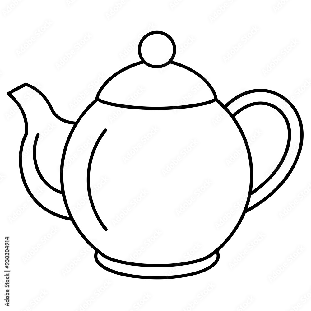 Obraz premium Simple Teapot Coloring Page for Kids – Thick Line Art, Black & White Art art vector illustration