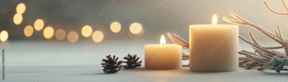Warm and Cozy Winter Ambiance with Glowing Candles and Seasonal Decor Warm and Cozy Winter Ambiance with Glowing Candles and Seasonal Decor