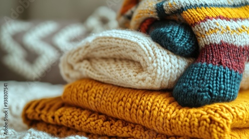 Cozy Winter Essentials - Knitted Blankets and Warm Socks Embodying Comfort and Serenity