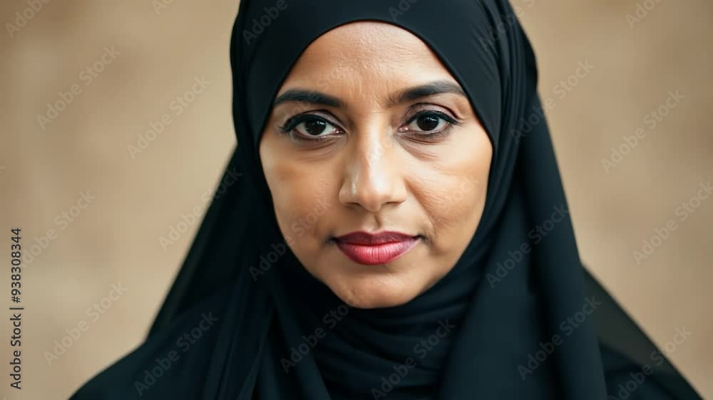 Muslim woman slowly breaking into a genuine smile Muslim woman slowly breaking into a genuine smile