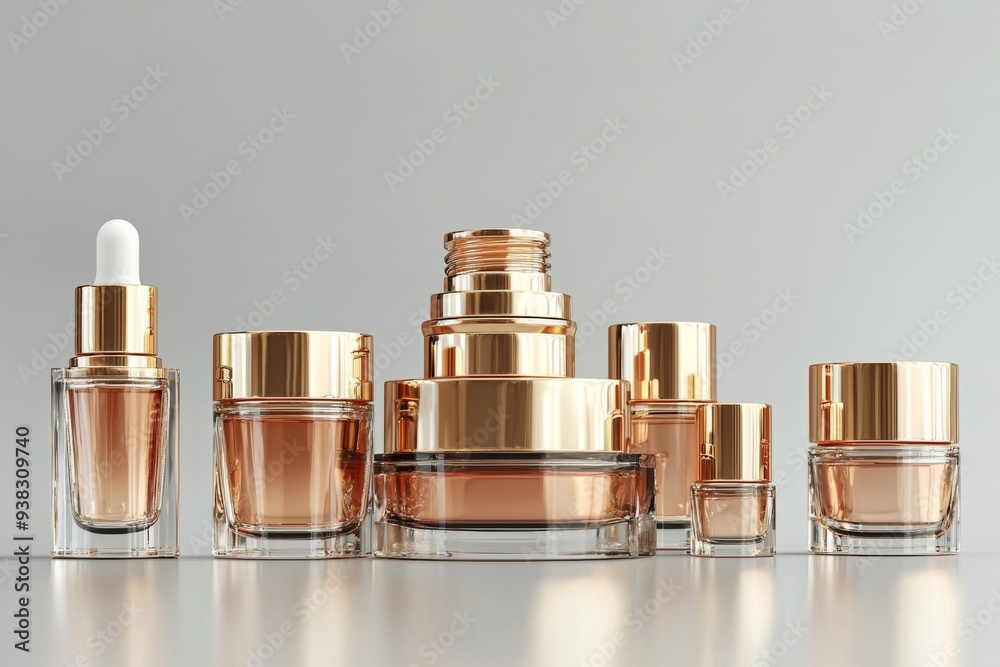 Luxurious cosmetic packaging bottles created with generative AI Luxurious cosmetic packaging bottles created with generative AI