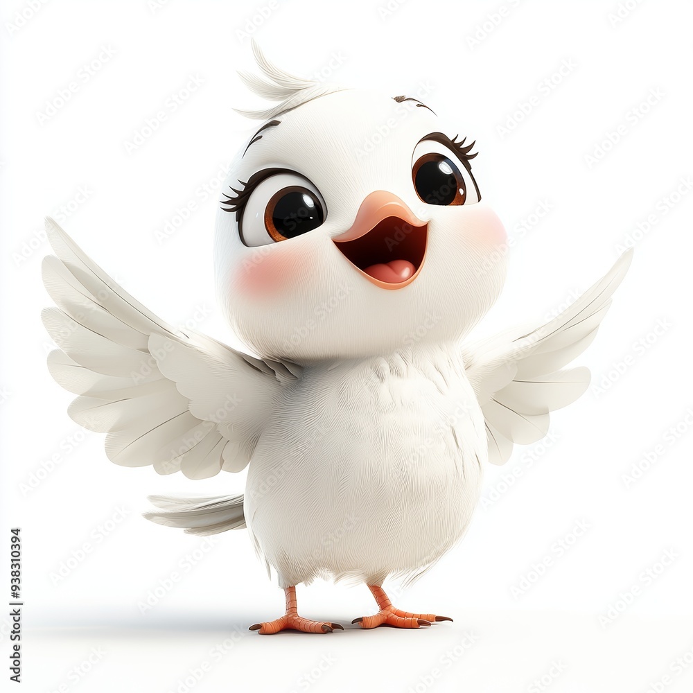 Obraz premium Cute Happy Dove Isolated on White Background, Cartoon Character - Mascot
