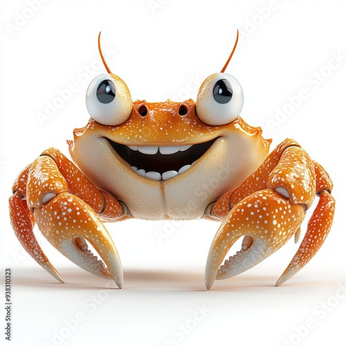 Cute Happy Crab Isolated on White Background, Cartoon Character - Mascot photo