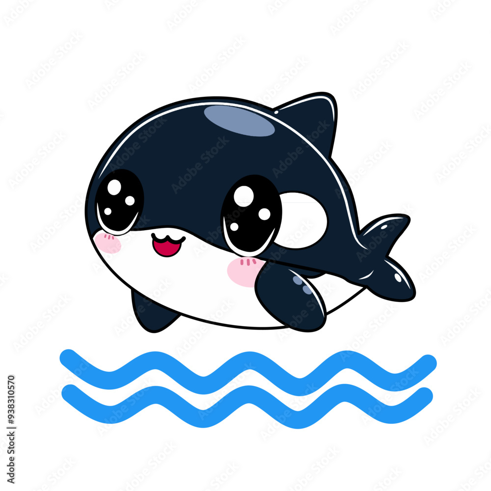 Fototapeta premium Cartoon orca killer whale isolated on white. Flat Vector Illustration.