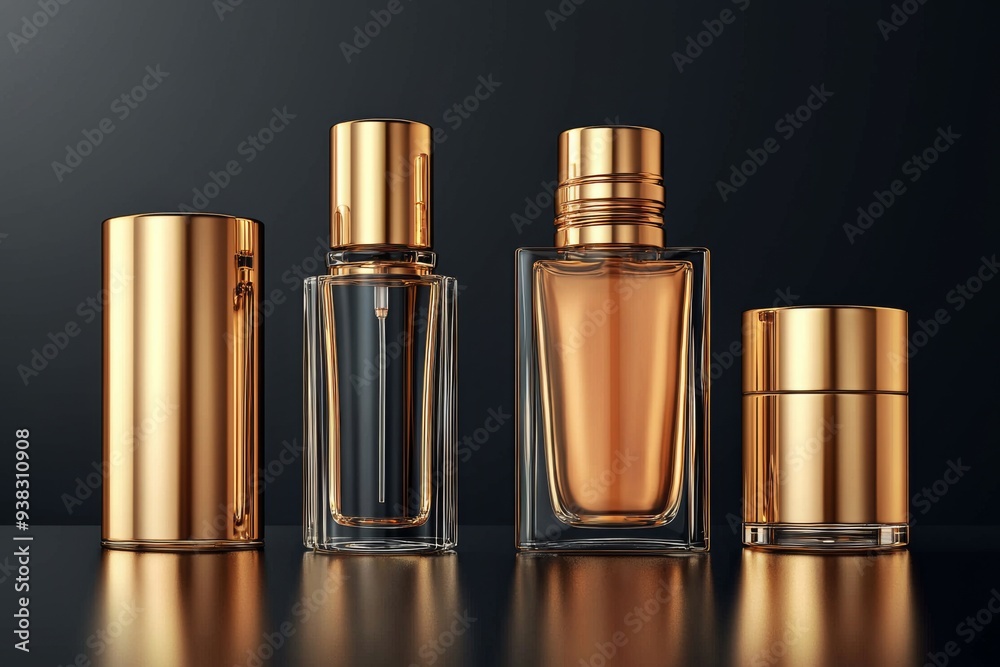Luxurious cosmetic packaging bottles created with generative AI Luxurious cosmetic packaging bottles created with generative AI