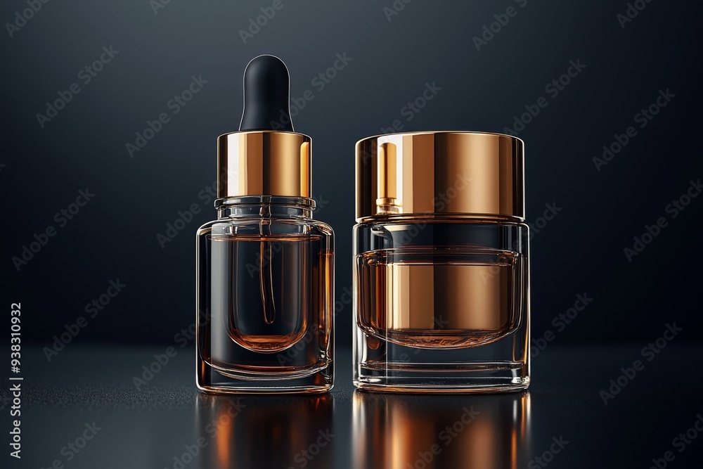 Luxurious cosmetic packaging bottles created with generative AI