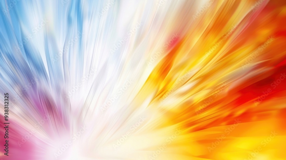 Obraz premium An abstract digital artwork featuring a dynamic burst of vibrant colors including blue, white, yellow, and red.