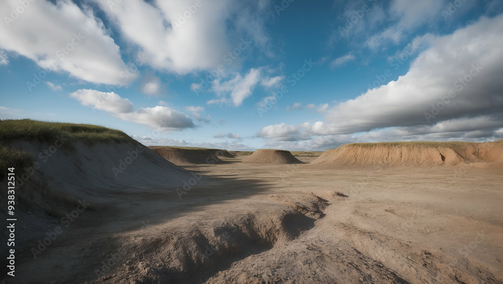 Photo Realistic as Erosion and Stable Ground concept as A view depicting erosion and stable ground set against a whimsical background offering ample space for text or graphics symbolizing the impact o Photo Realistic as Erosion and Stable Ground concept as A view depicting erosion and stable ground set against a whimsical background offering ample space for text or graphics symbolizing the impact o