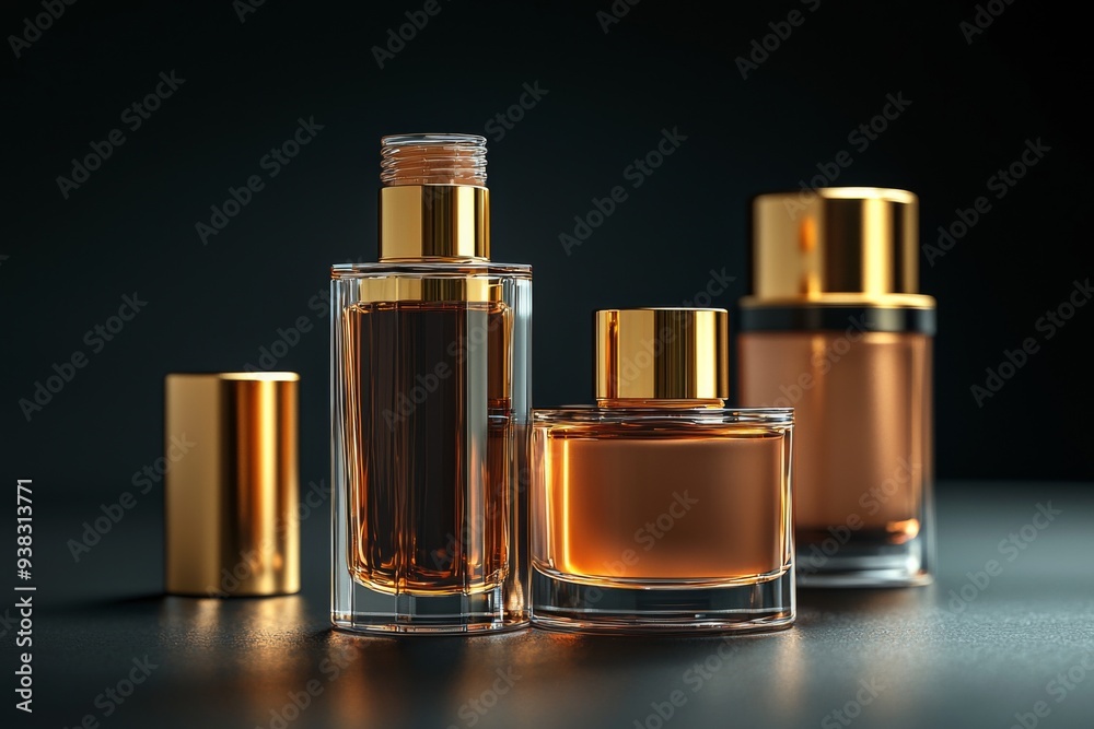 Luxurious cosmetic packaging bottles created with generative AI Luxurious cosmetic packaging bottles created with generative AI