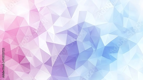 Abstract geometric background featuring a soothing gradient of pastel pink, purple, and blue triangular shapes, modern and tranquil polygonal design.