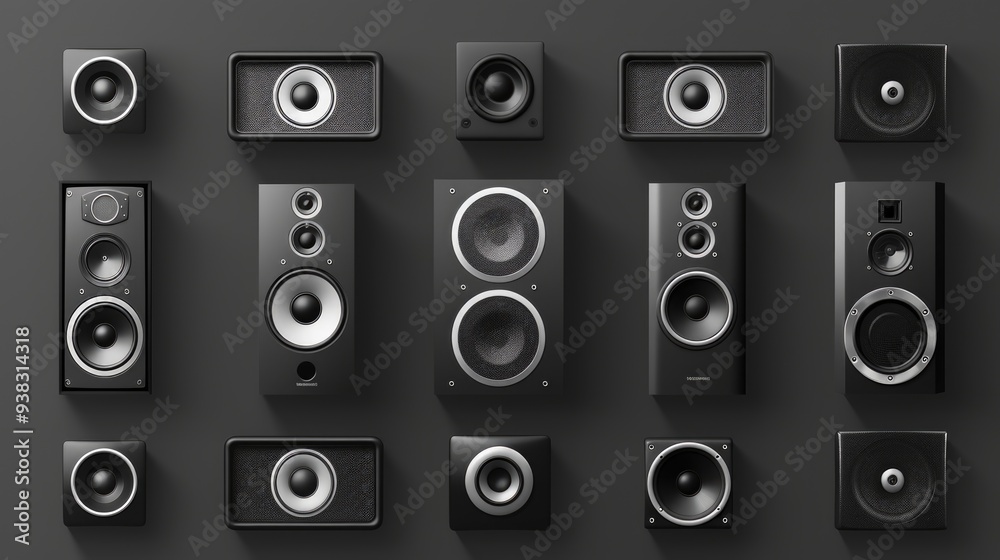 Obraz premium A row of microphones and speakers mounted on a wall, ready for use in a conference or meeting setting