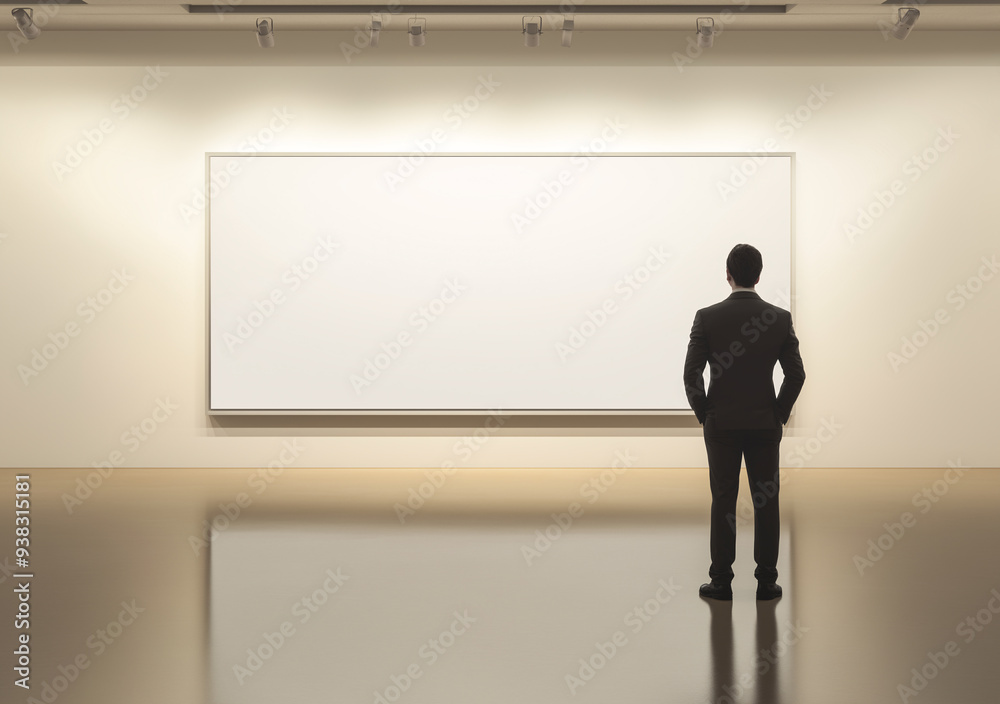 Man stands in front of a blank white wall Man stands in front of a blank white wall