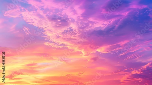 A breathtaking sky with pink, purple, and yellow clouds creating a beautiful, colorful sunset.