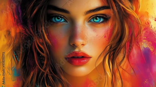 woman's face with dynamic paint, Abstract, portrait, female, colorful splashes, vibrant, creative, digital art, wallpaper, surreal, artistic expression