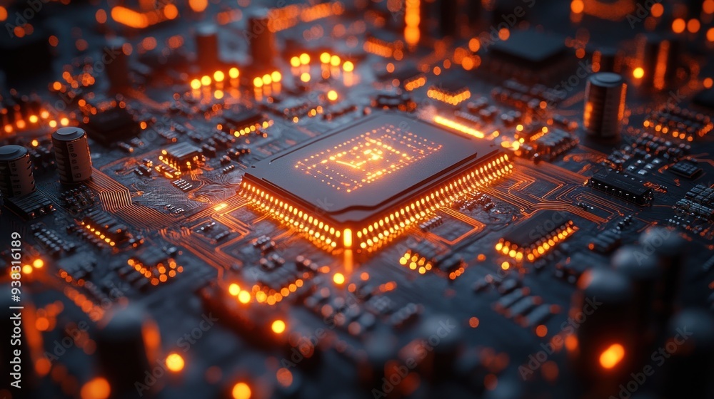 Close-up of a Glowing Circuit Board