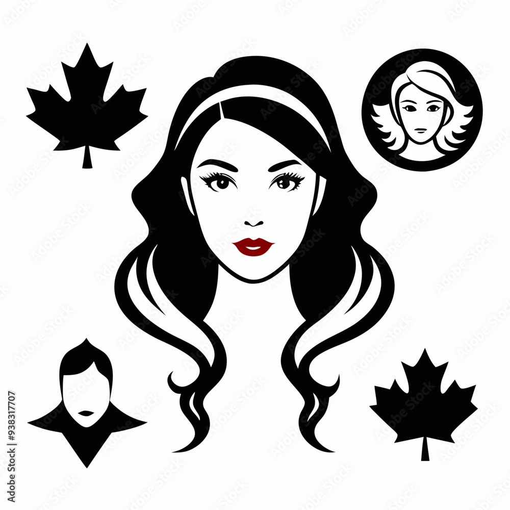 Canadian Beauty Profile with Black Logo on White Background art vector illustration Canadian Beauty Profile with Black Logo on White Background art vector illustration