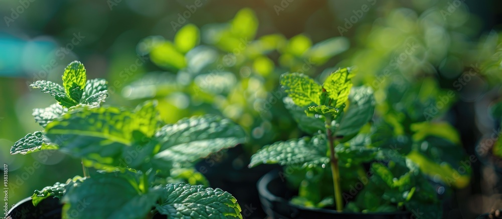 The Mint Grown In Pots With Background Blur The Mint Grown In Pots With Background Blur