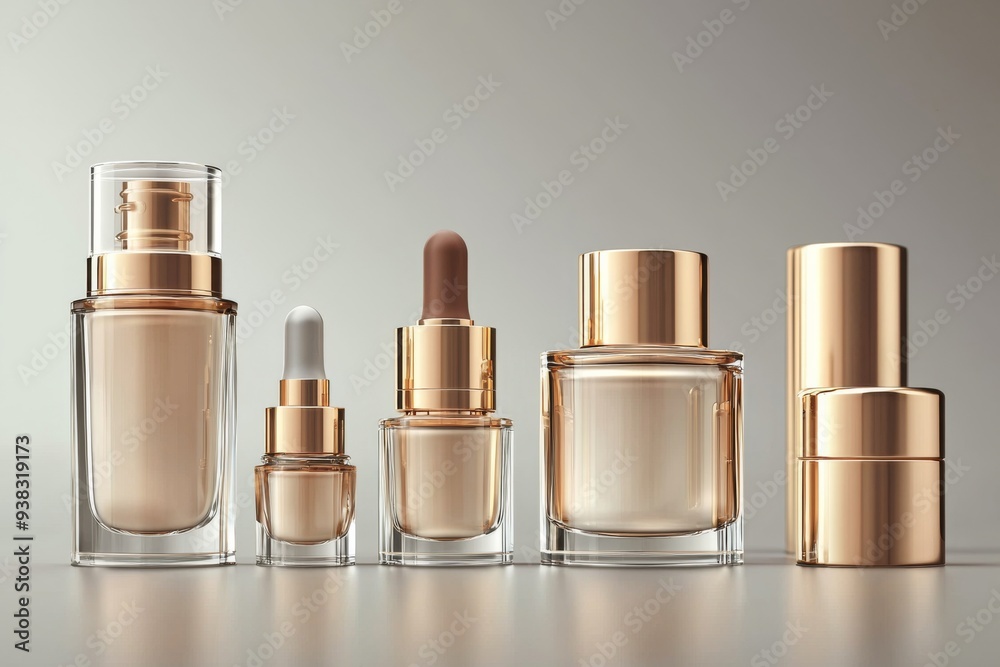 Luxurious cosmetic packaging bottles created with generative AI Luxurious cosmetic packaging bottles created with generative AI