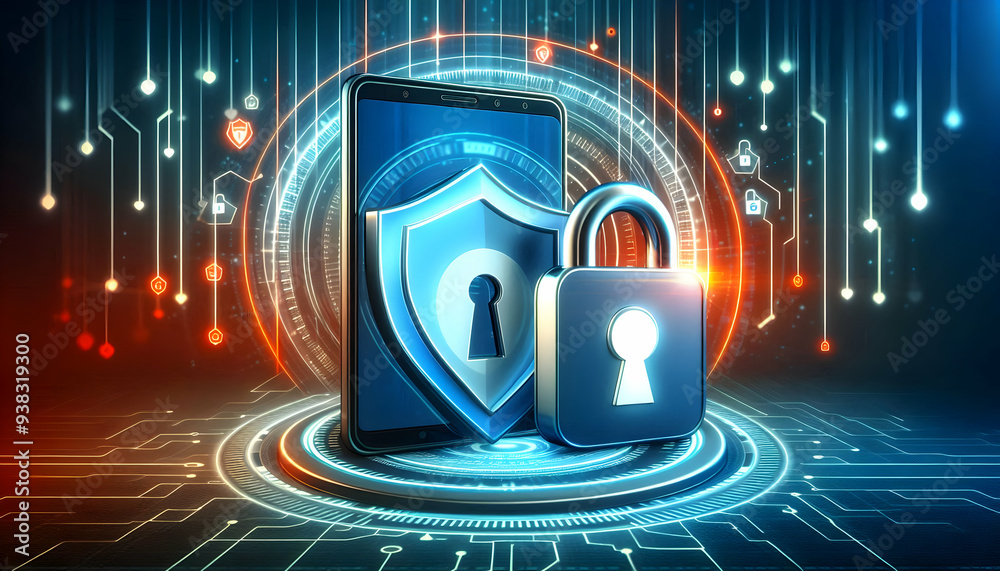 Fototapeta premium 2D vector as Two factor authentication icon with a shield and smartphone concept as Vector illustration of a two factor authentication icon with a shield and smartphone emphasizing the additional laye