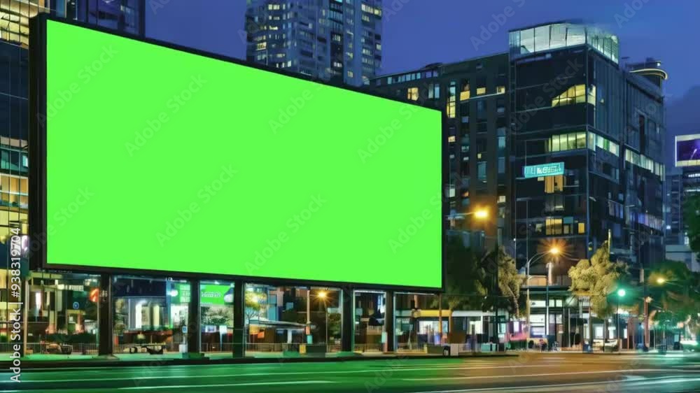 modern office building in downtown, greenscreen billboard modern office building in downtown, greenscreen billboard