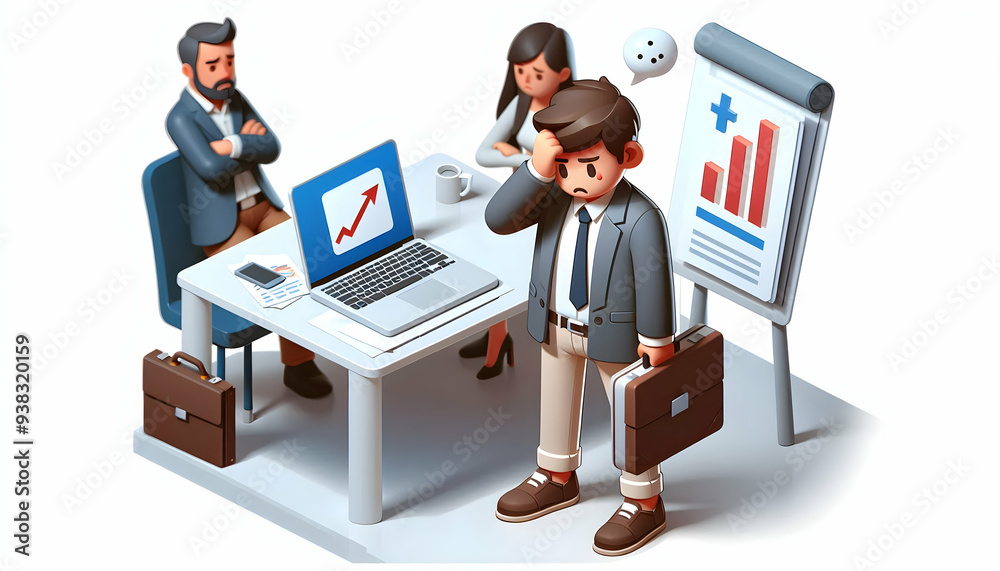 3d Flat icon as Entrepreneur looking at a failed product prototype appearing devastated concept as An entrepreneur in a casual outfit looking at a failed product prototype on a workbench appearing dev 3d Flat icon as Entrepreneur looking at a failed product prototype appearing devastated concept as An entrepreneur in a casual outfit looking at a failed product prototype on a workbench appearing dev