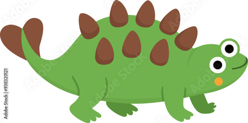 Vector ankylosaur icon. Cute dinosaur illustration for kids. Funny dino clipart for children isolated on white background. Cartoon prehistoric animal picture