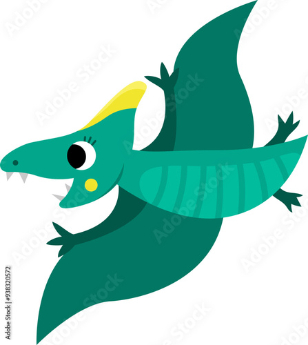 Vector pterodactyl icon. Cute dinosaur with wings illustration for kids. Funny dino clipart for children isolated on white background. Cartoon prehistoric animal picture. Flying green pterosaur