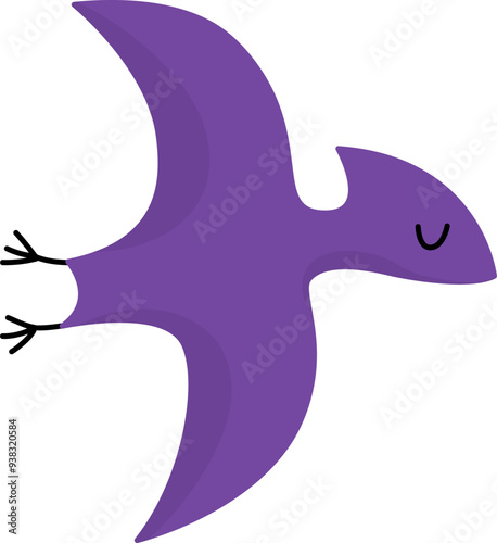 Vector pterodactyl icon. Cute dinosaur with wings illustration for kids. Funny dino clipart for children isolated on white background. Cartoon prehistoric animal picture. Flying purple pterosaur