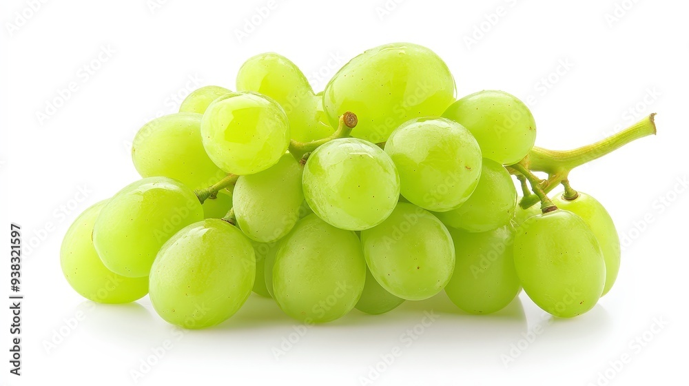 A bunch of green grapes with a vine isolated on a white background. A bunch of green grapes with a vine isolated on a white background.