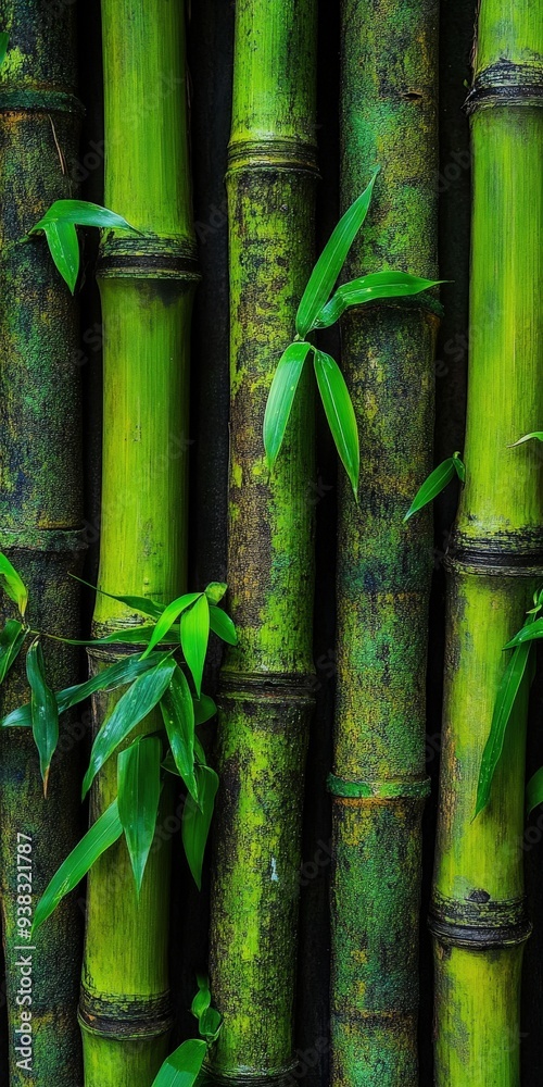 Fototapeta premium Lush green bamboo forest with vibrant leaves in natural sunlight