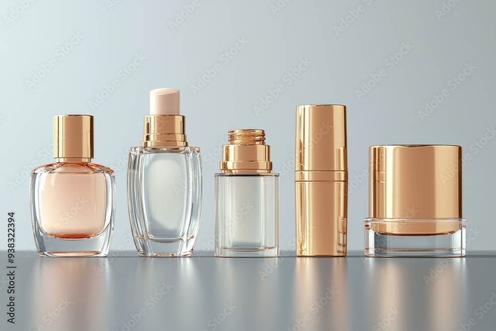 Luxurious cosmetic packaging bottles created with generative AI Luxurious cosmetic packaging bottles created with generative AI
