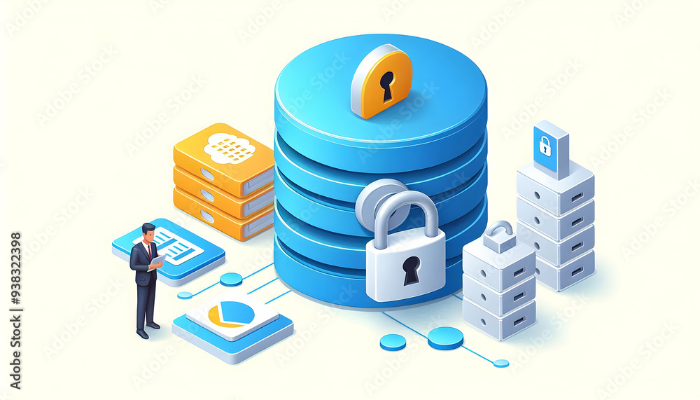 3d Flat vector as Secure database icon with a database symbol and lock ...