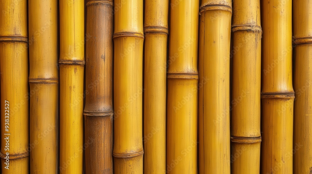 Fototapeta premium Textured bamboo stalks arranged closely in natural setting